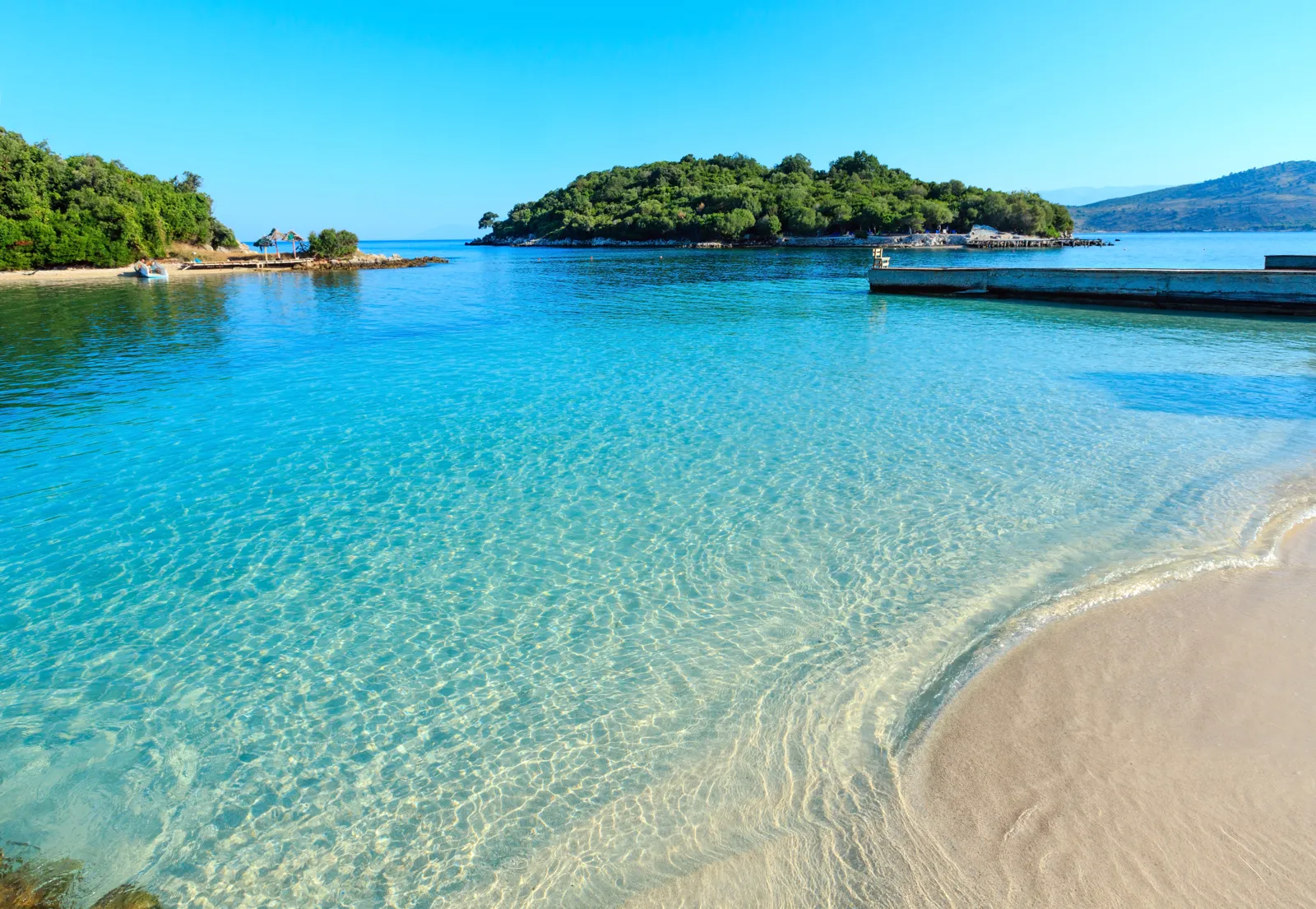 Turquoise waters of the Ionian Sea at Ksamil, on the Albanian Riviera