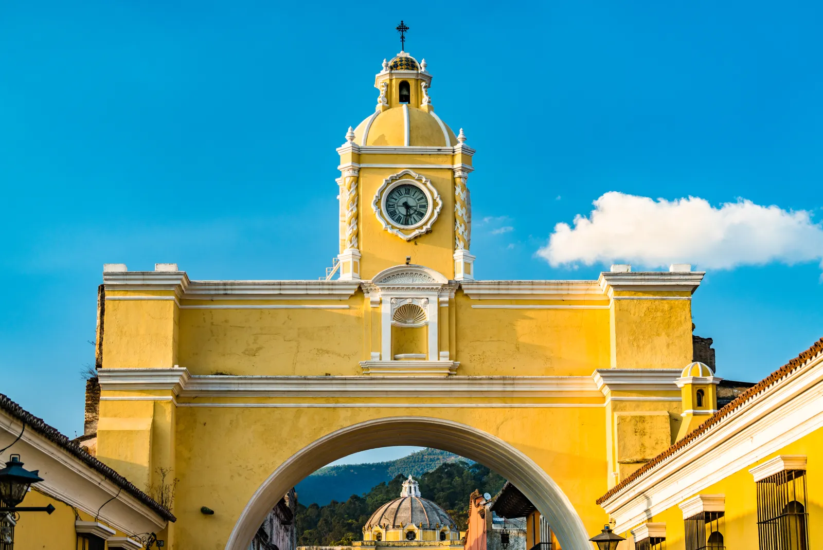 The Santa Catalina Arch and Agua volcano in Antigua Guatemala