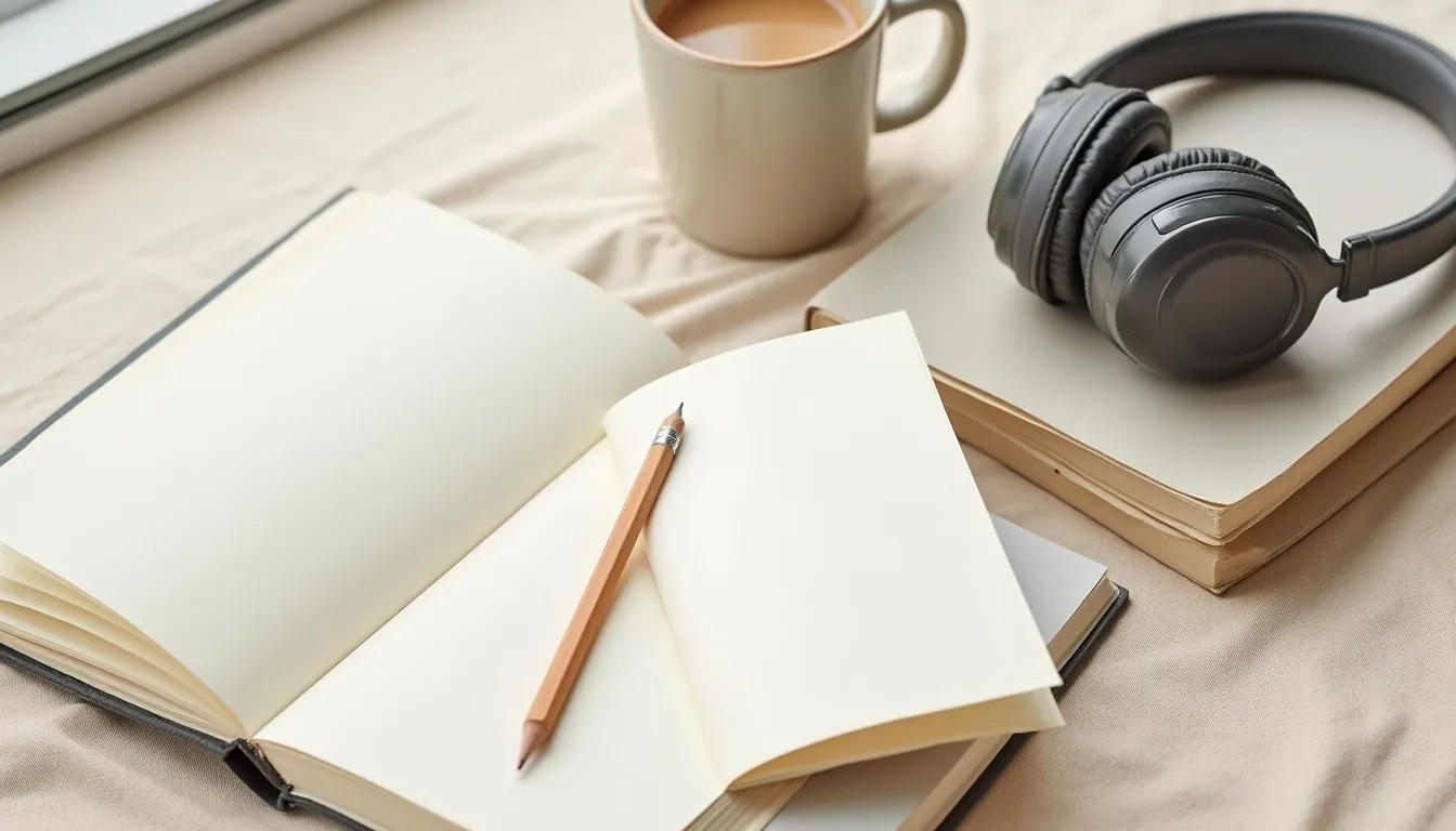 Séjour linguistique : formules, organismes, destinations et formalités Carnet ouvert, livres, casque audio et café pour réviser avant un séjour linguistique