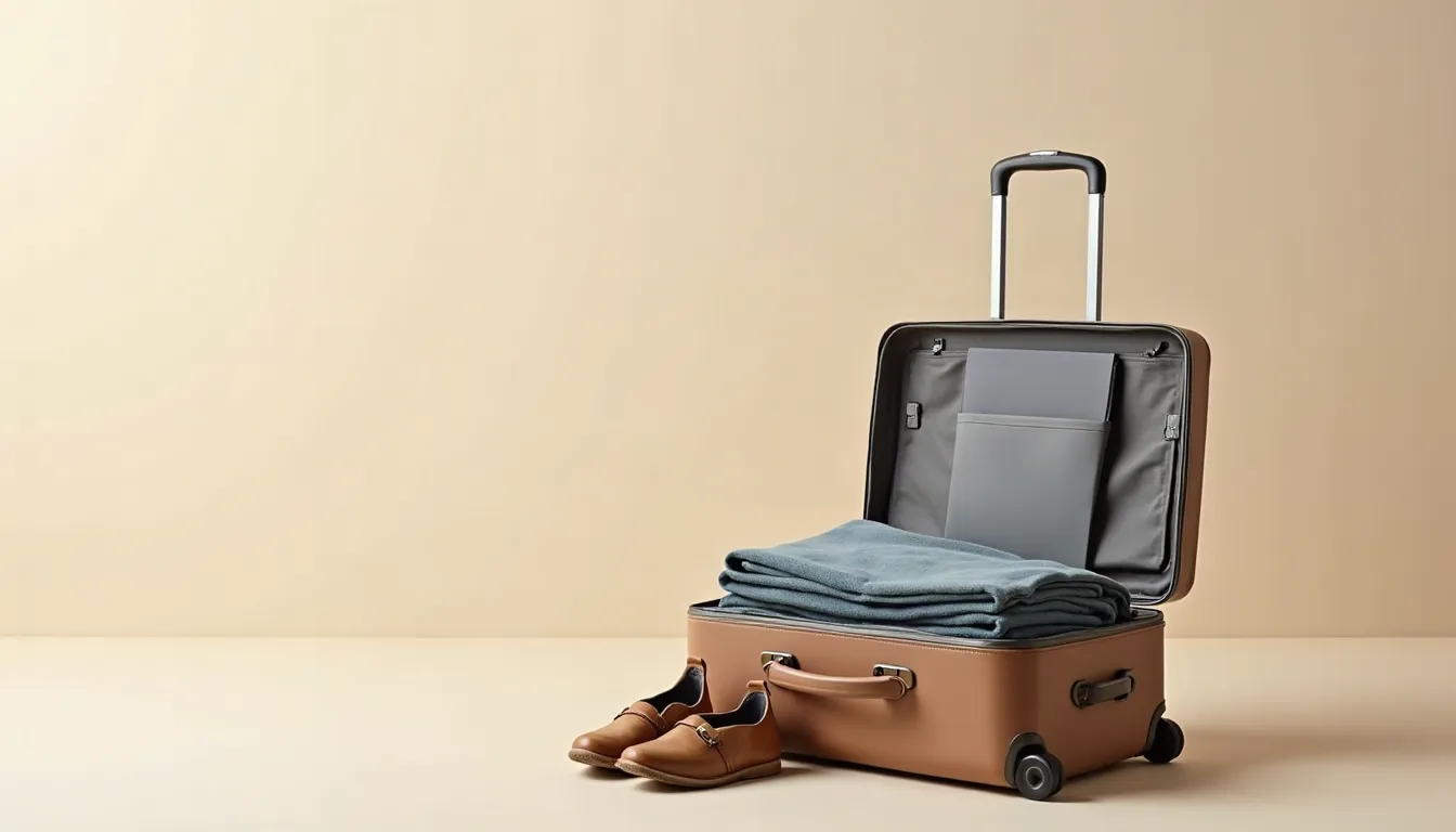 Valise ouverte remplie de vêtements et chaussures pour partir en PVT