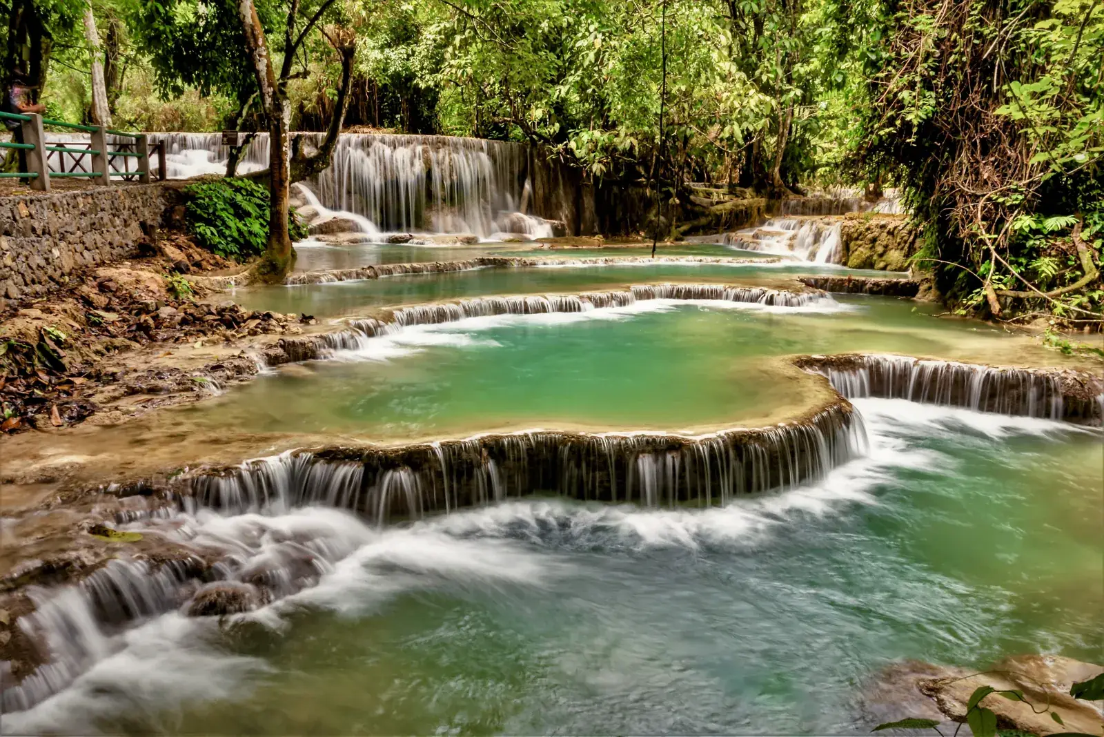 The turquoise Kuang Si waterfalls near Luang Prabang, Laos
