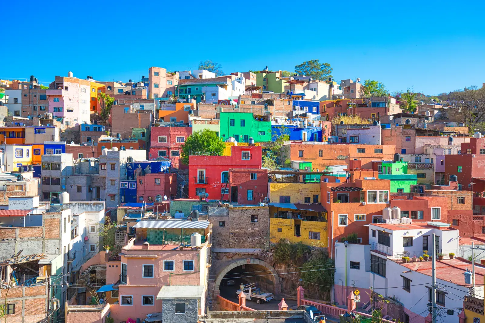 Colorful houses and colonial architecture in the historic center of Guanajuato, Mexico