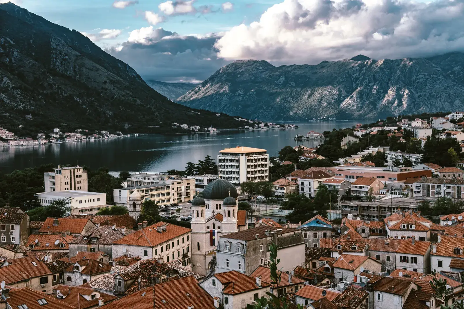 The Bay of Kotor and its old town seen from Mount Lovćen