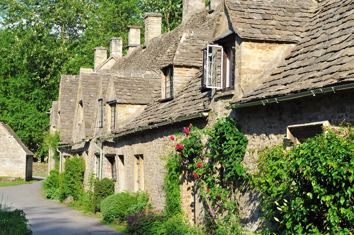 Stone houses in a Cotswolds village in England