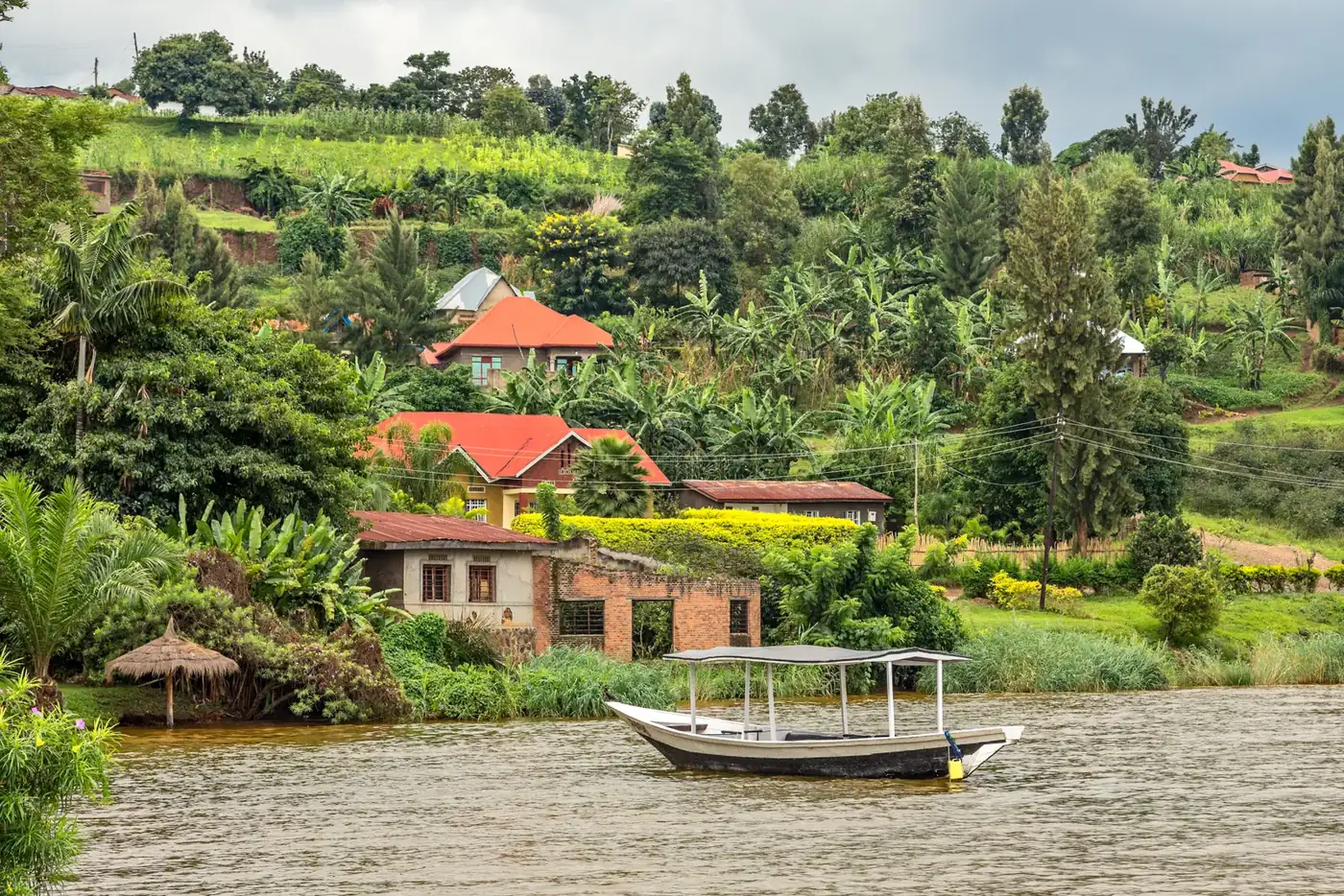 Boat moored on the shore of Lake Kivu, Rwanda